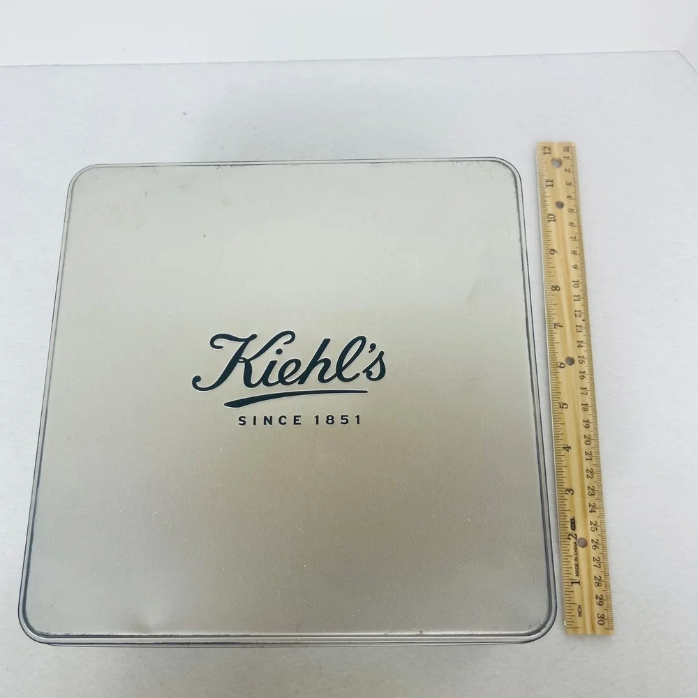 Kiehl's Storage Tin Unisex OS Square Silver Logo Metal Box Good